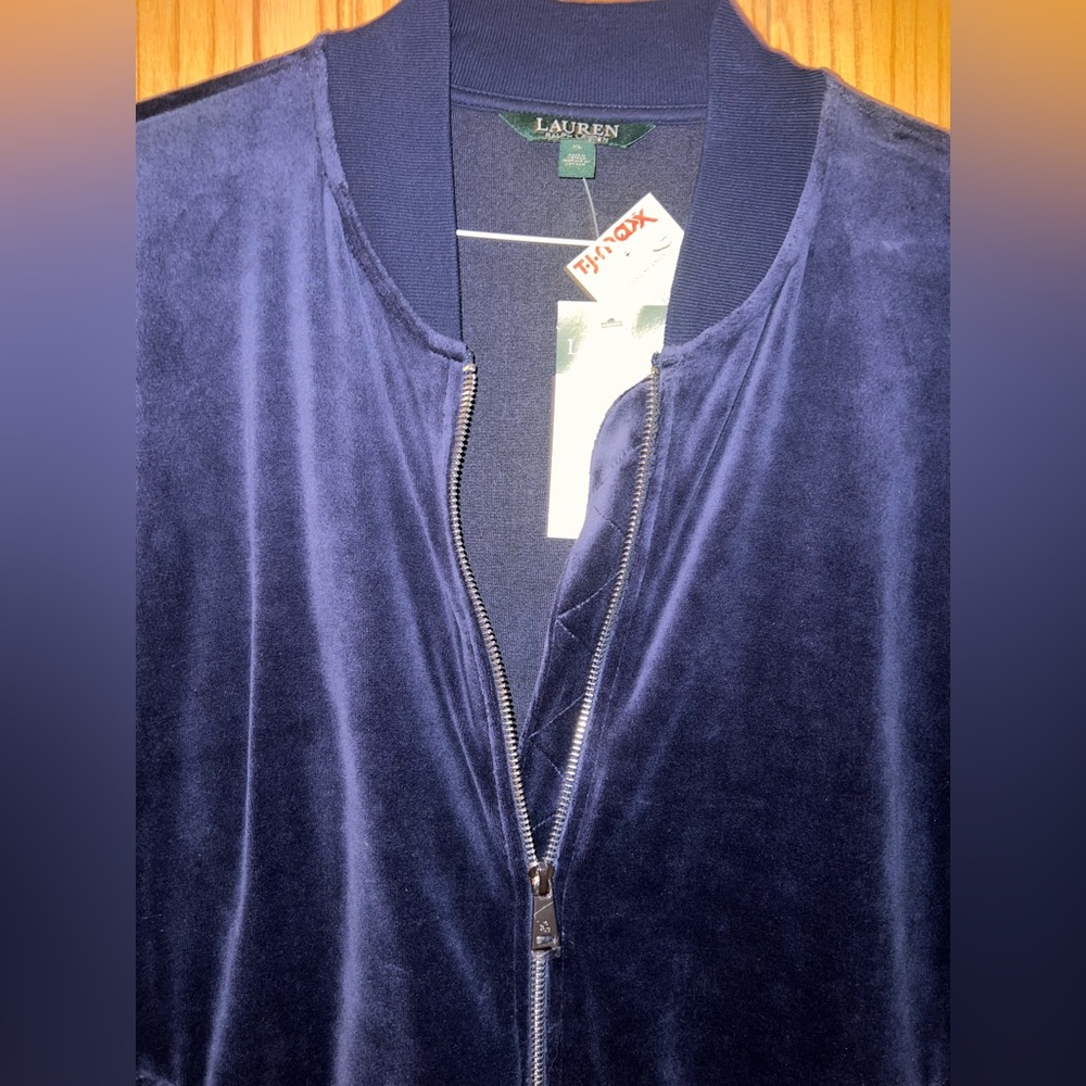 RALPH LAUREN Active Full Zip Jacket Womens XL Cotton Navy Knit Velour NWT $115 - Picture 8 of 11